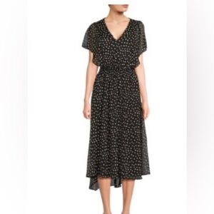DKNYC Black Flutter Sleeve Retro Semi Sheer Polka Dot Dress